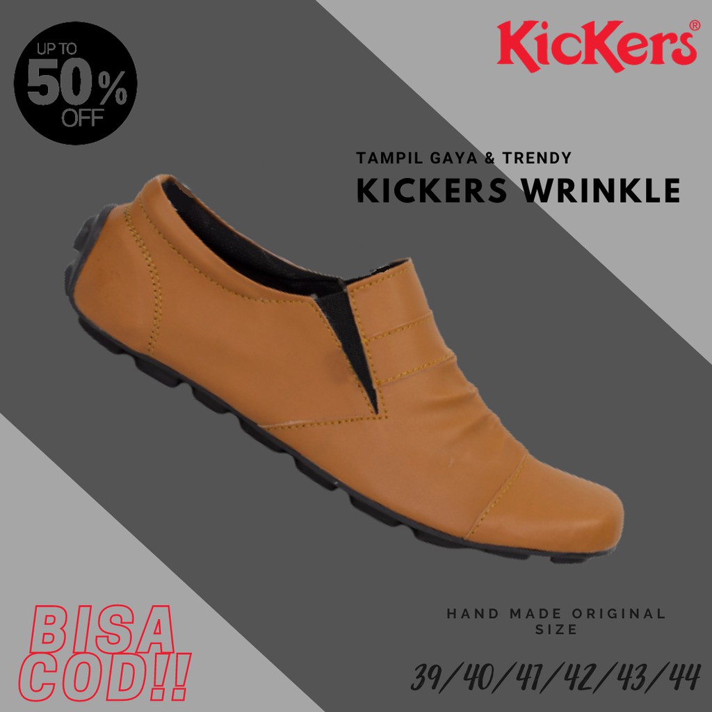 SALE!! Sepatu Pria Kickers Wrinkle TAN Moccasin Slop Casual Santai Kerja Laki Keren Selop Terlaris