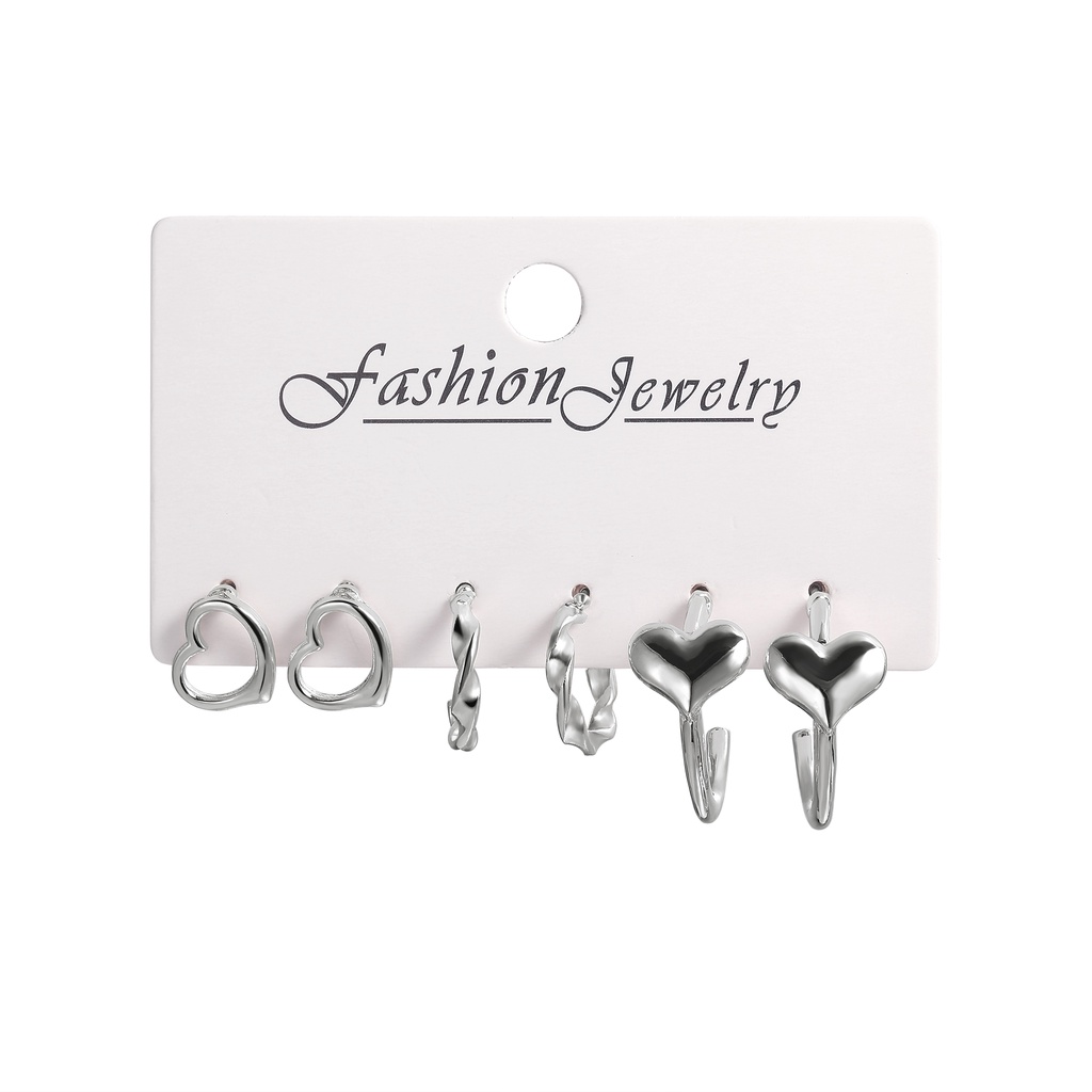 Anting Hoop Bentuk Hati Model Hollow Out Warna Emas Silver Untuk Wanita