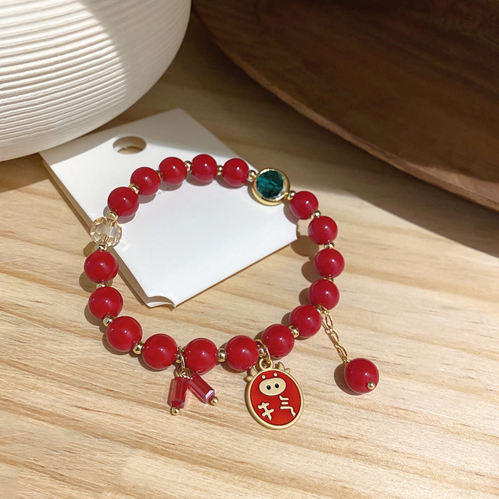 Hu Hu Hu Hu Hu Alat Bantu Pasang Kacamata♡ Gelang Manik-Manik Warna Merah Gaya China Untuk Aksesoris Natal