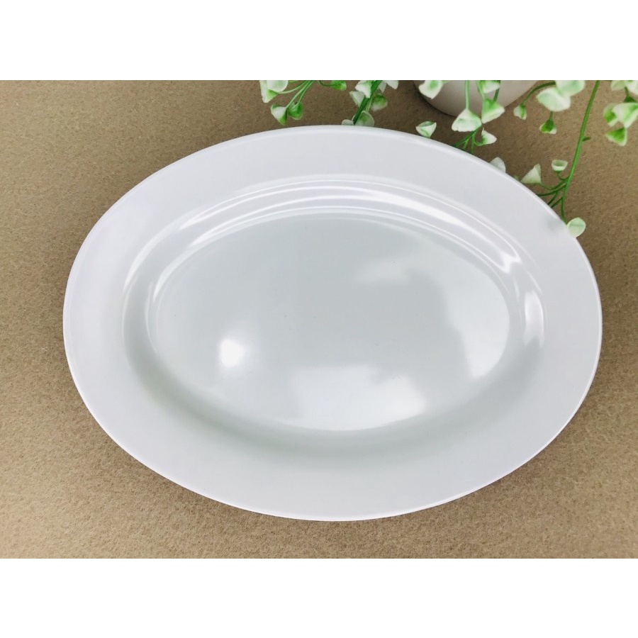 Piring Oval Melamin 9 Inch Glori Melamine / Piring Saji Pecel Lele / Piring Makan Melamine / Piring Melamin Jepang Hitam Putih