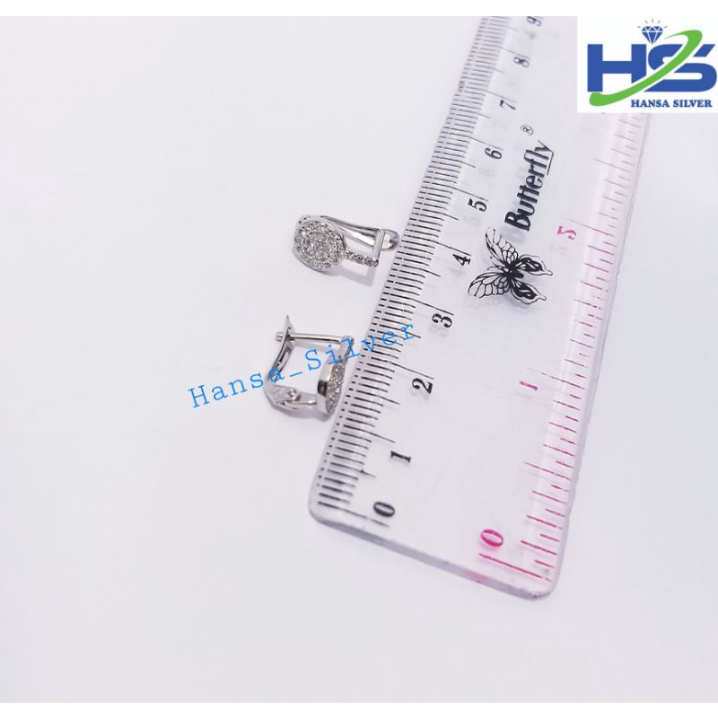 Anting Perak Asli Silver 925 Lapis Emas Putih Model Jepit Permata Bulat - Anting Wanita Anti Karat