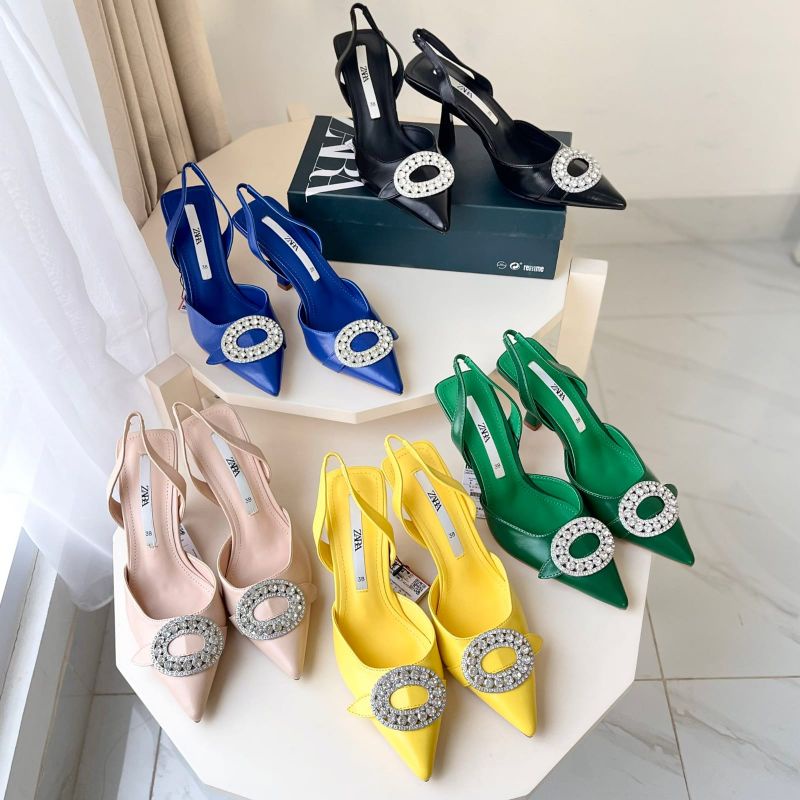 PROMO SALE  Sepatu Zara Heels 7 cm sandal pesta hitam kuning biru hijau beige nude