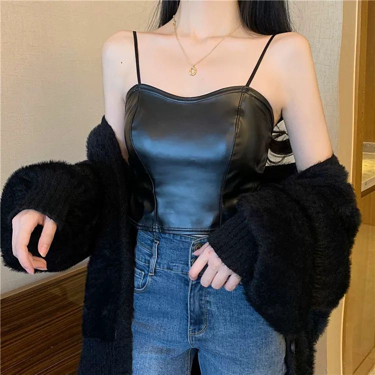 Victoria Tank Top Wanita Bahan Kulit kualitas gaya Korea 1093