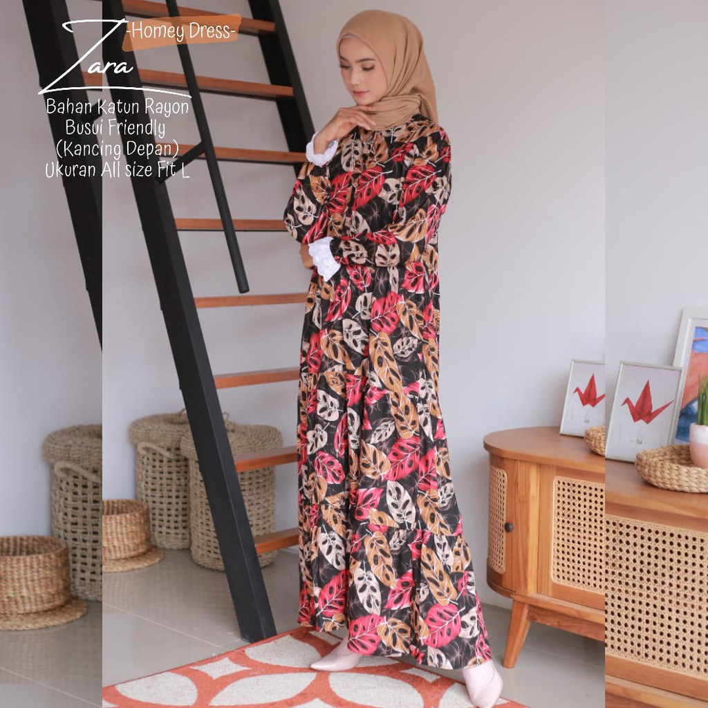 Terlariss!!(bisa cod)Homey Dress Motif-Homey Dress Zara-Bahan Katun Rayon-Busana Muslimah Dewasa