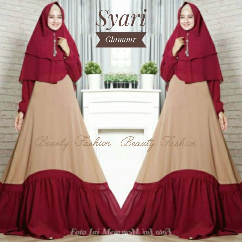 Big sale Gamis  Pesta Syari  Glamour Ceruty Babydoll 2Tone Impor set Khimar