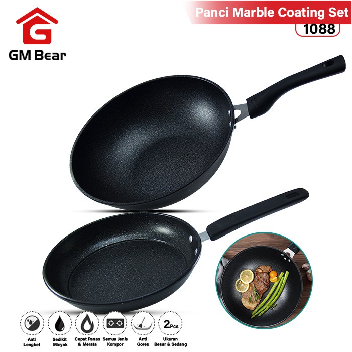 ifolJC Panci Set Penggorengan 2psc 1088 - Blaze Frying Pan Marble Coating