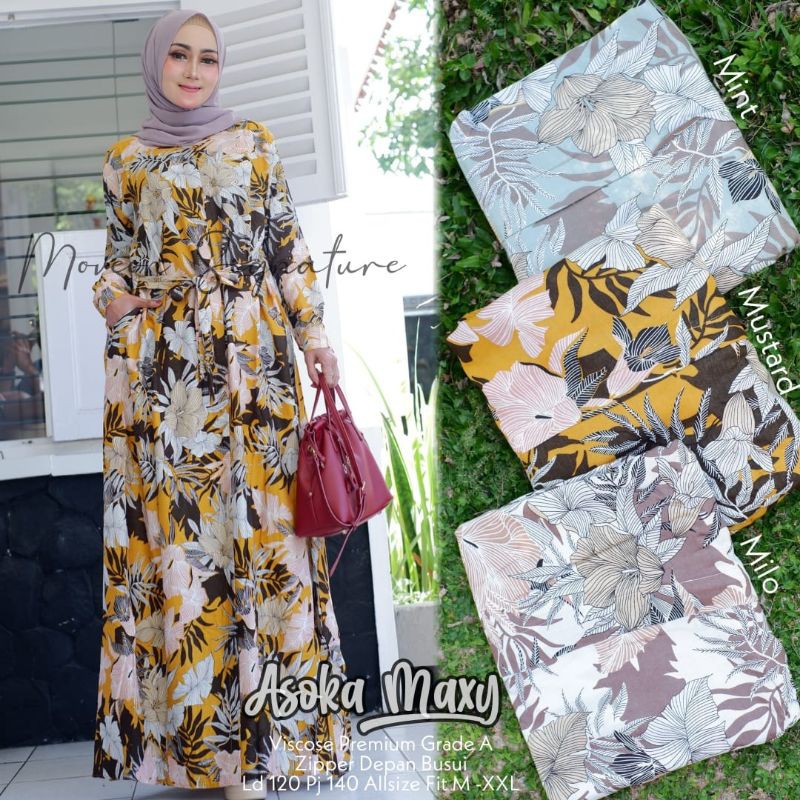 Dress Asoka Maxy - Dress Katun Big Size Gamis( tersedia) Ld 120