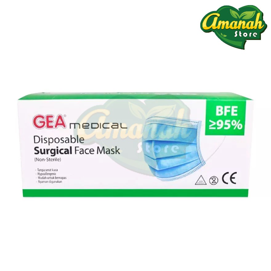 Masker GEA Medical Surgical Face Mask 3ply Ear loop 50pcs single packs (Masker Dewasa)