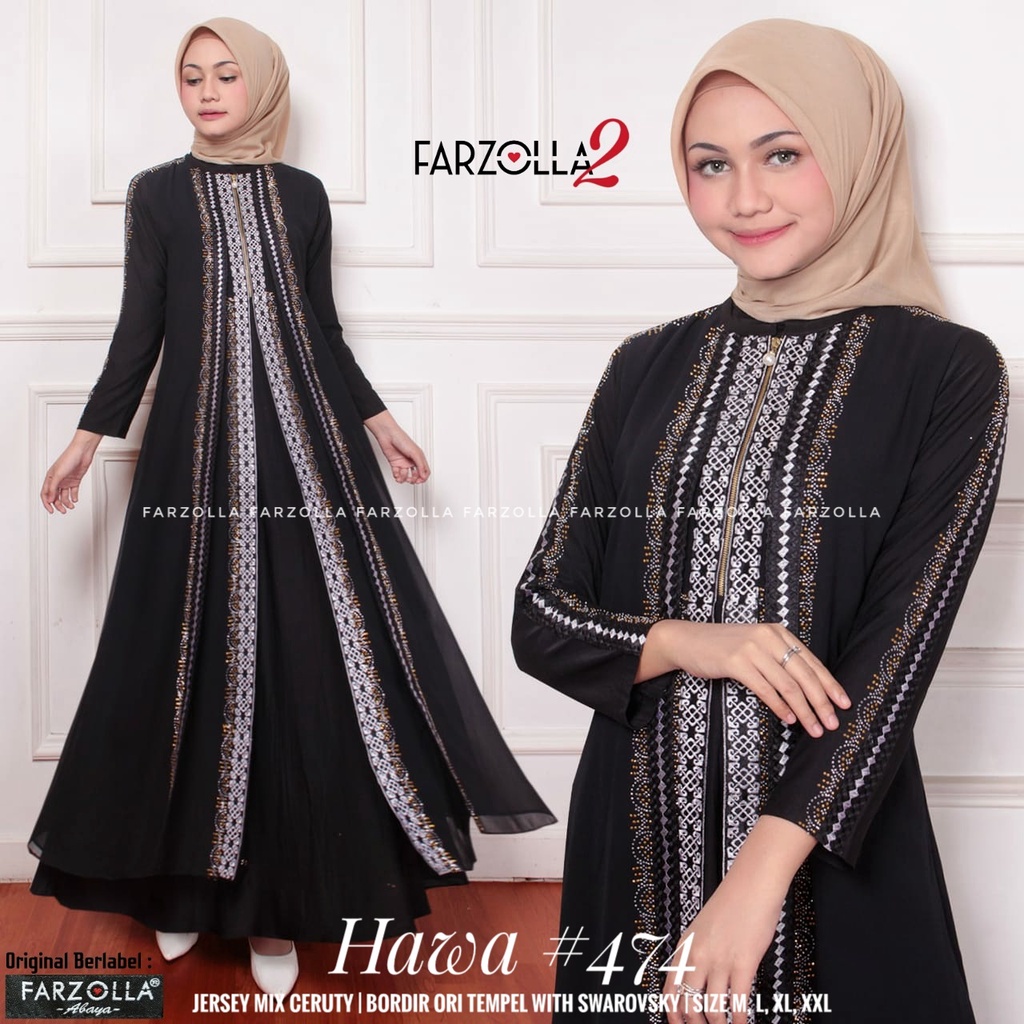 Hawa #474 Farzolla Baju Gamis Abaya Wanita Bahan Jetblack Abaya Turkey Gamis Arab Hitam