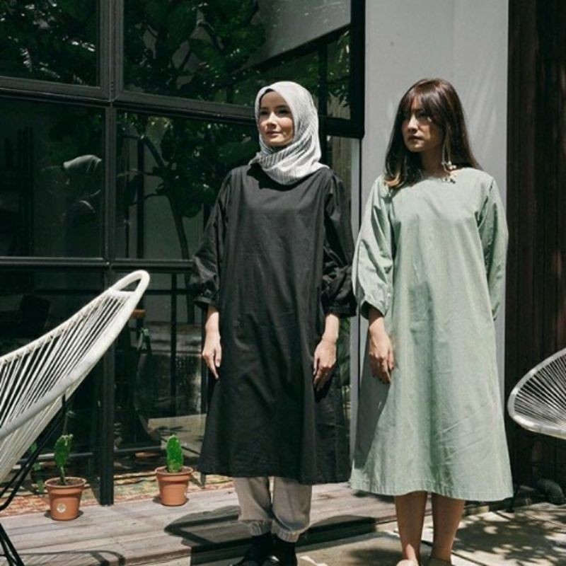 Dress midi baju wanita tunik sage by kllosh