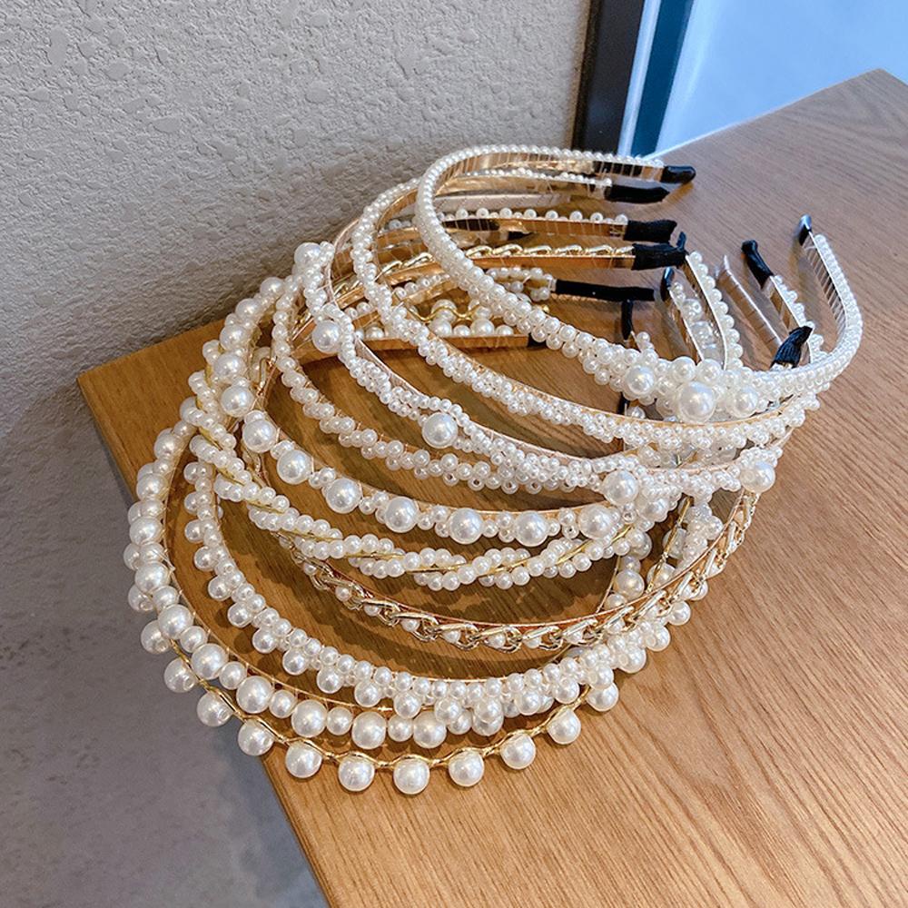 Needway   Bando Mutiara Woman Girl Bunga Manik-Manik Busur Gaya Korea Hair Band