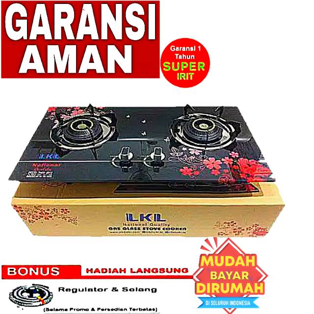 LKL Kompor Tanam 2 Tungku Kaca Motif Bunga Merah Bisa Tanam Bisa Duduk