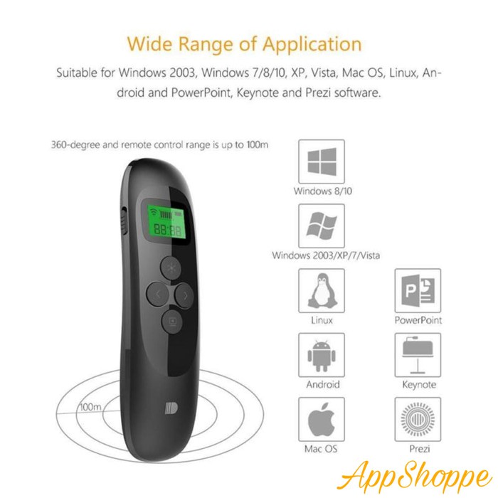 DooslA(r) Red Laser Pointer Rechargeable Wireless Presenter LCD Display