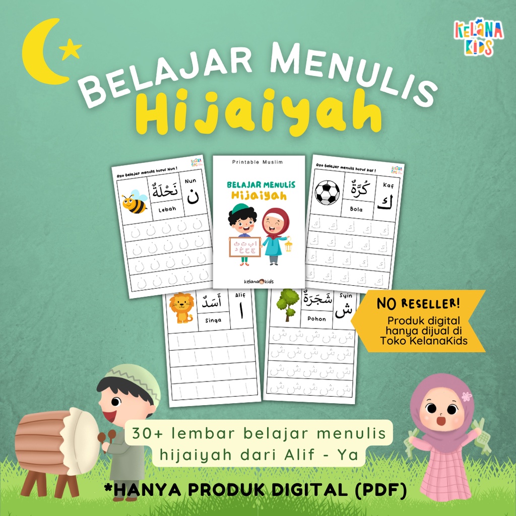 Printable Worksheet Belajar Menulis Tracing Huruf Hijaiyah - 30 Lembar Buku Anak TK PAUD Muslim PDF