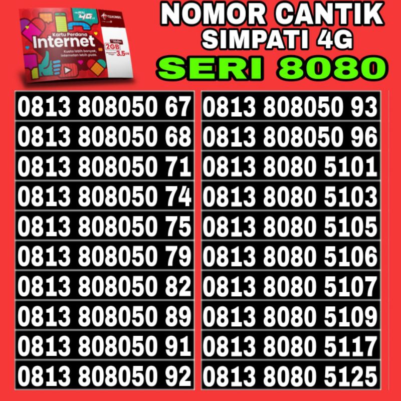 nomor cantik simpati Telkomsel rapih 8080