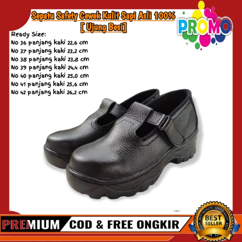 Sepatu Safety Cewek Kulit Sapi Asli 100%[ Ujung Besi] Sekolah Kerja Proyek Industri