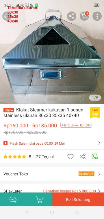Klakat Steamer Kukusan 1 Susun Stainless Ukuran 30x30 35x35 40x40