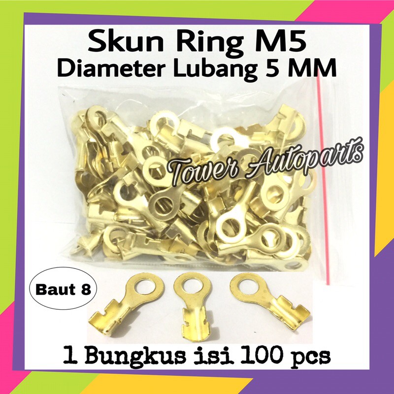 Paket Murah 100pcs - Terminal Skun Massa Baut 8 - Skun Bulat Ring M5 - 5 MM Untuk Baut 8 Berkualitas