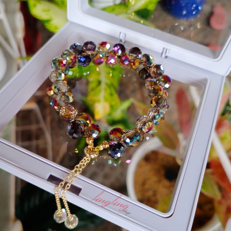 Gelang kristal serut,gelang kristal serut korea,gelang kristal tali elastis free BOX-Mocca serut