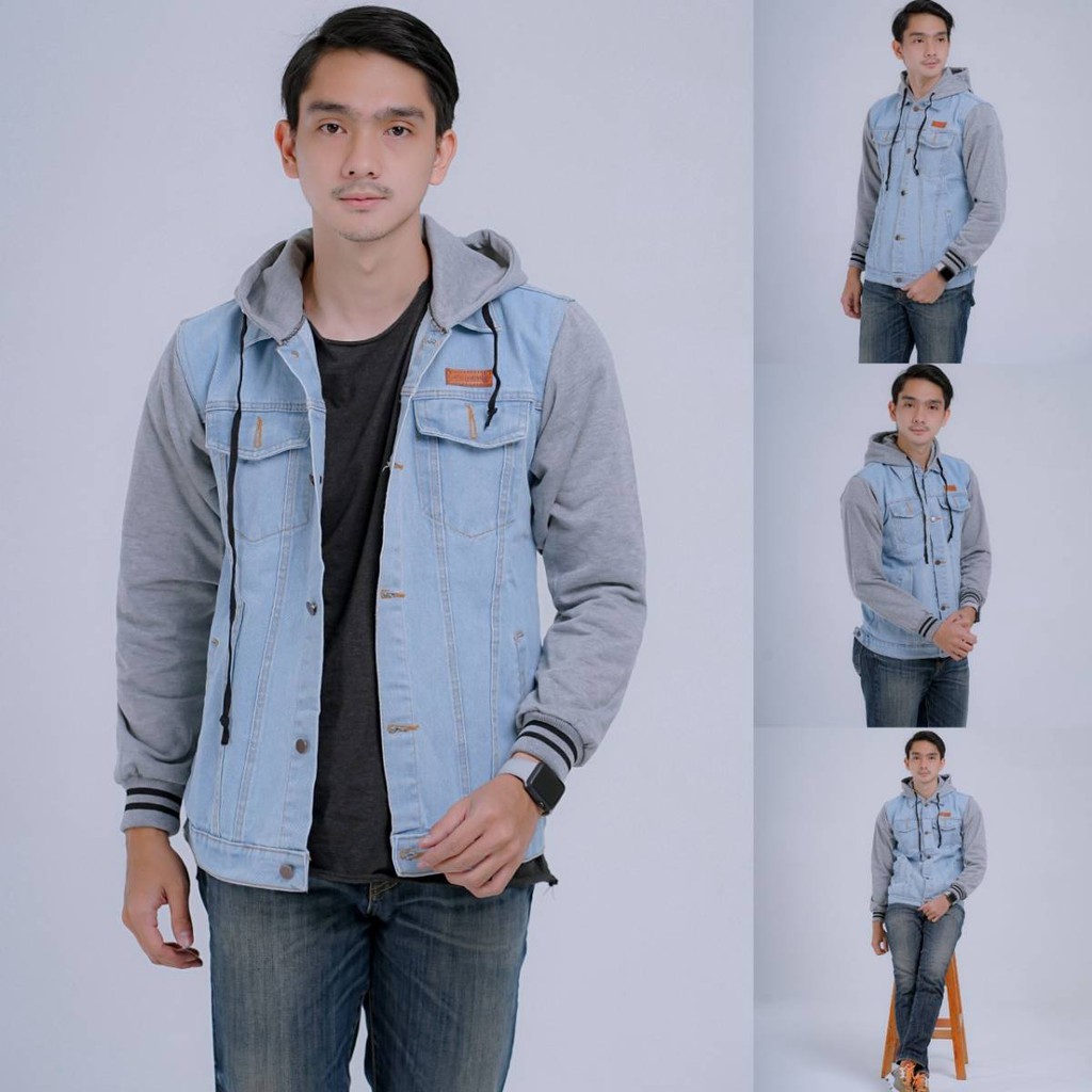 JAKET JEANS DENIM HODIE PRIA KOMBINASI WARNA ORIGINAL DISTRO KEREN TERMURAH JAKET JEANS KOMBINASI FLEECE TEBAL KEREN ARIAL HOODIE NOAH TEBAL