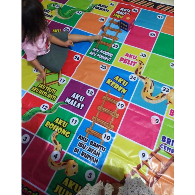 1,5x1 meter playmat ular Tangga kata positif Playground Montessori playgame playboard matras main an