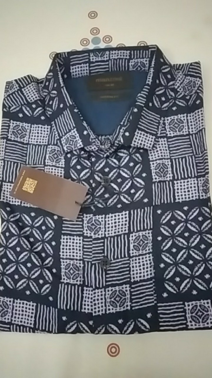 Manzone Kemeja Batik Pria Lengan Pendek Modern Fit Nenggala-navy