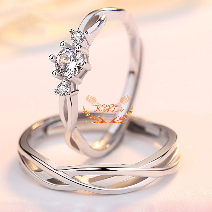 925 Silver Cincin,Pasangan Berlian Mode Wanita,Perhiasan Cincin Couple Rings