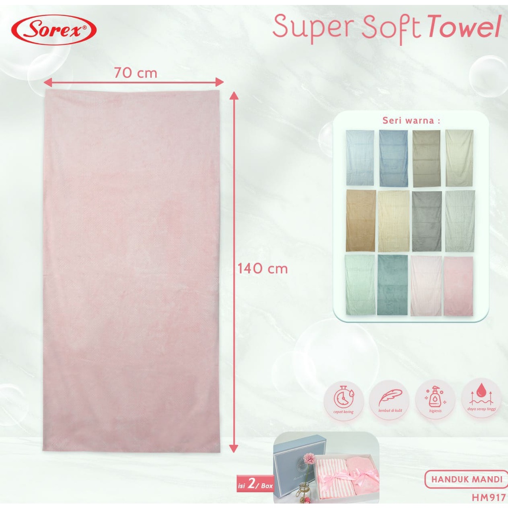 (1pcs) Handuk Sorex Towel HM 917 (70x140) Besar Super Soft | Handuk Seserahan |gvx