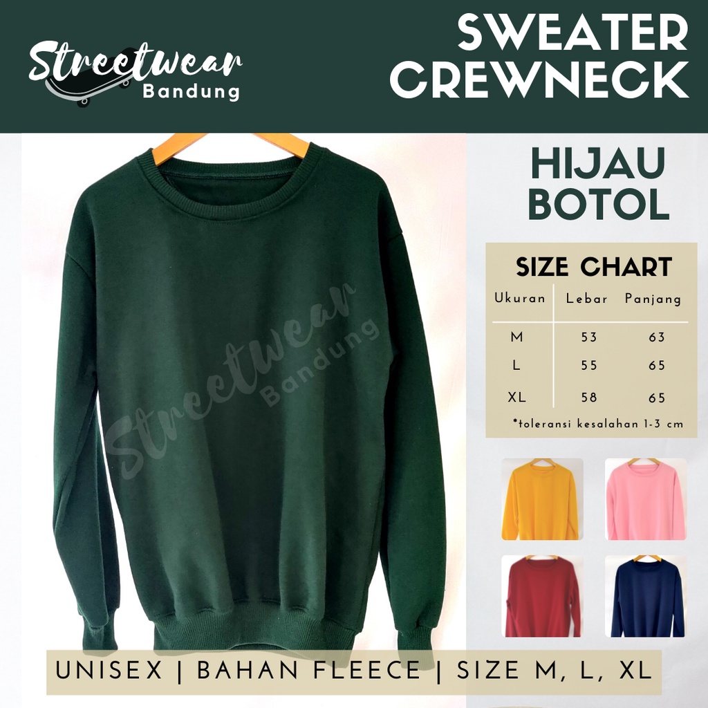 PROMO SWEATER POLOS MURAH PRIA/WANITA KUALITAS PREMIUM, CREWNECK HIJAU BOTOL