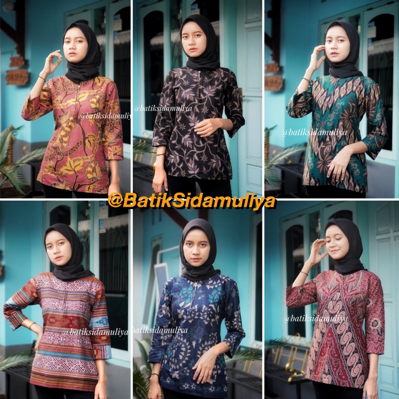 Blouse Batik Atasan Batik Wanita Blus Kantor Premium Eksklusif By Batik Sidamuliya Collection XV