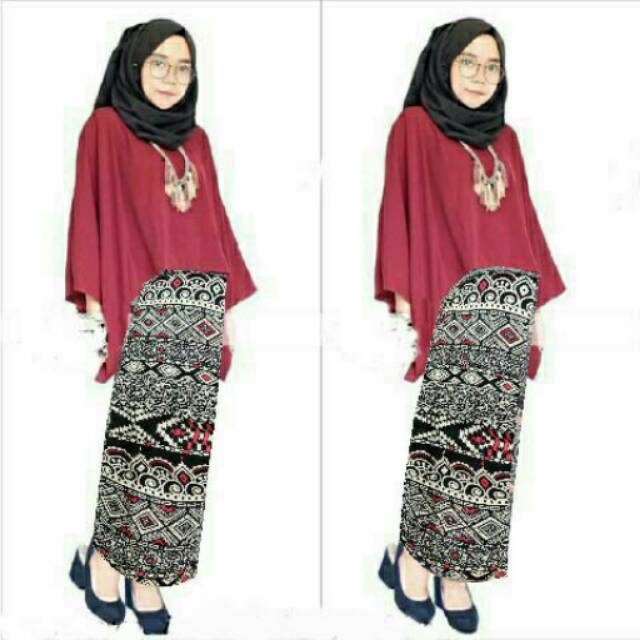 Q Setelan Batik Zaskia Maroon
