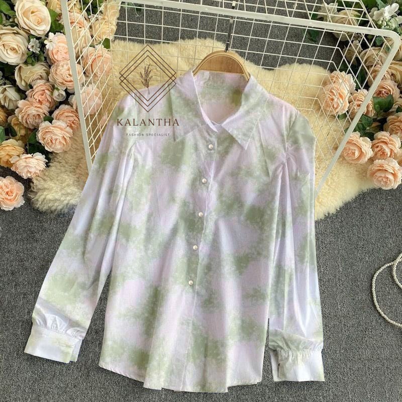 SALE !! KALANTHA FASHION Tie Dye Top Marble Casual Outfit Kemeja Wanita Motif Abstrak-4