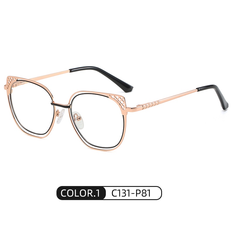 Kacamata Desain Mata Kucing Hollow Bahan Metal Untuk Wanita