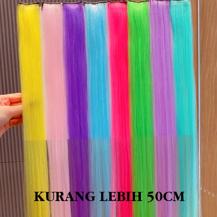 [ORGM] Aksesoris Rambut Jepit Rambut Palsu Wig Extensions Warna Warni Neon Pelangi