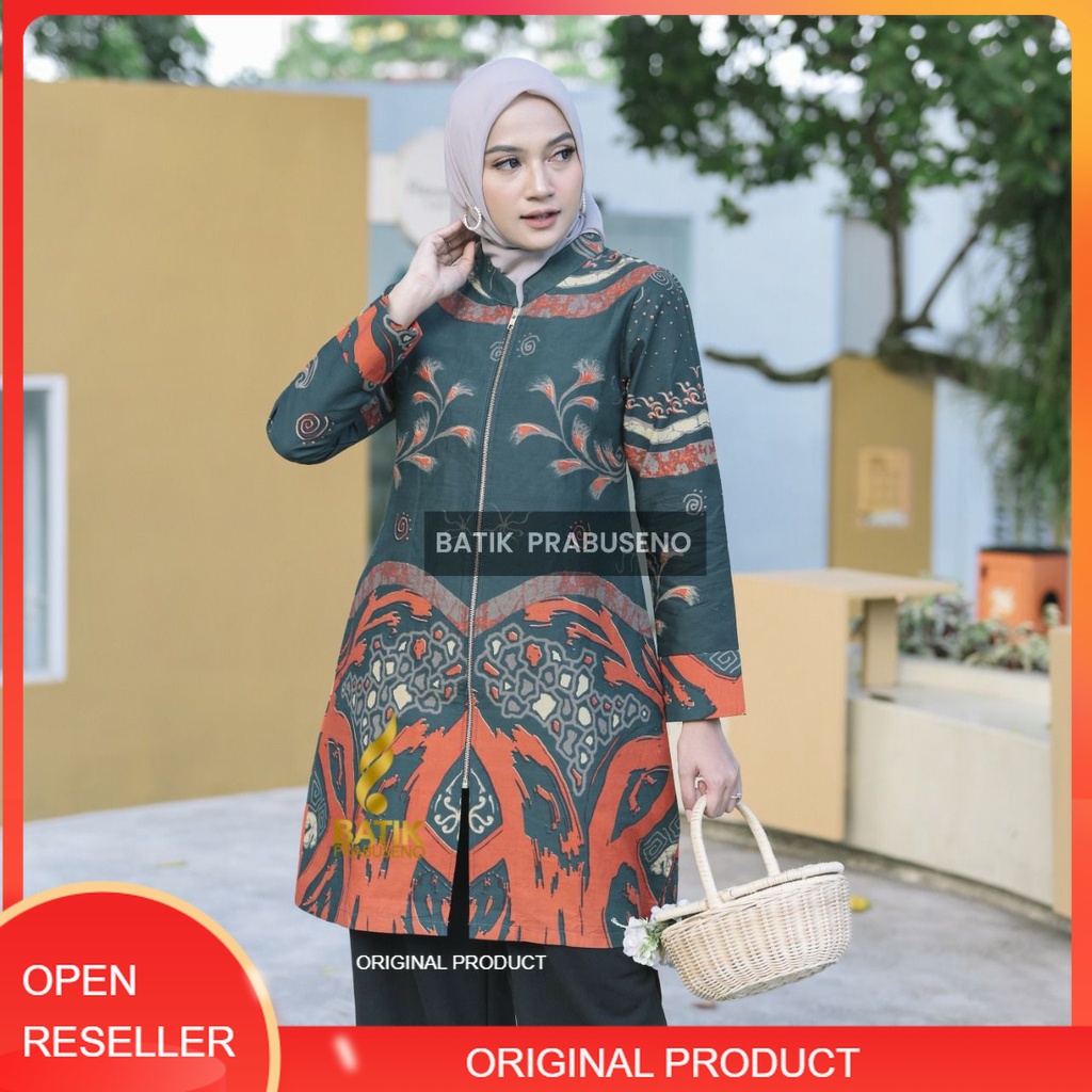 Batik Prabuseno Original Motif SORAYA Tunik Wanita Lengan Panjang Modern Kekinian Terbaru 2022 Katun
