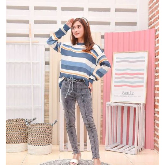 baju rajut polly stripe korea style rajutan