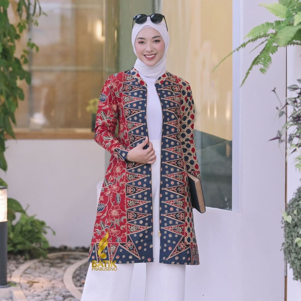 Batik Prabuseno - ZULAIKHA   Tunik Batik Wanita  Lengan Panjang Baju Atasan Wanita Tunik Katun Print