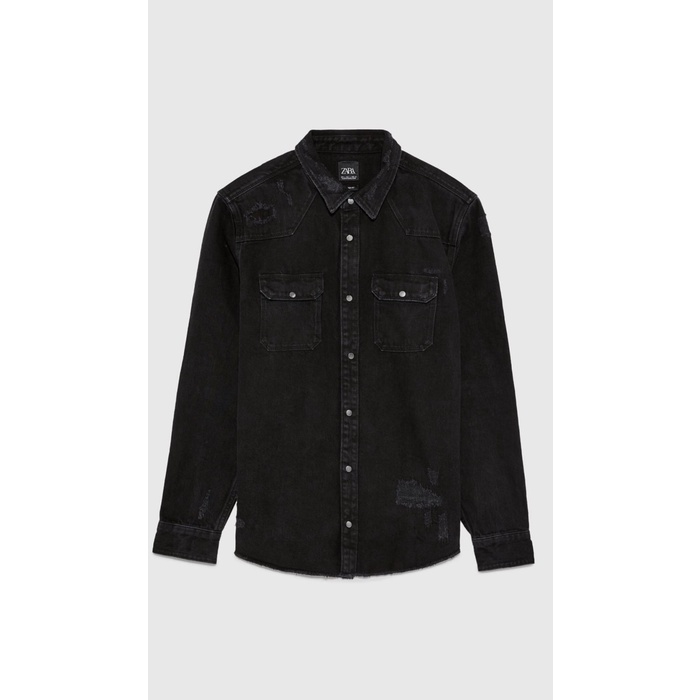 ZARA MAN RIBBED DENIM OVERSHIRT BLACK PLUS BLUE ORDERAN KHUSUS