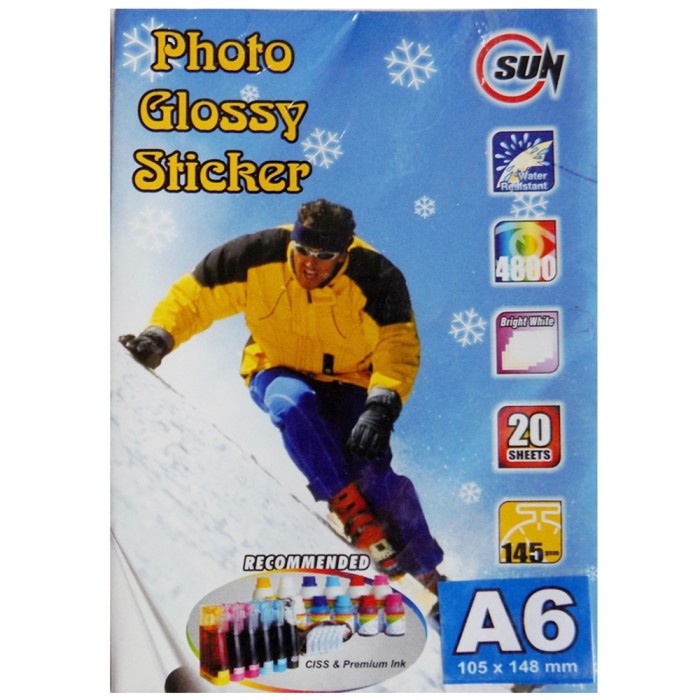 Kertas Stiker A6 Glossy 145 Gsm SUN Photo Glossy Sticker