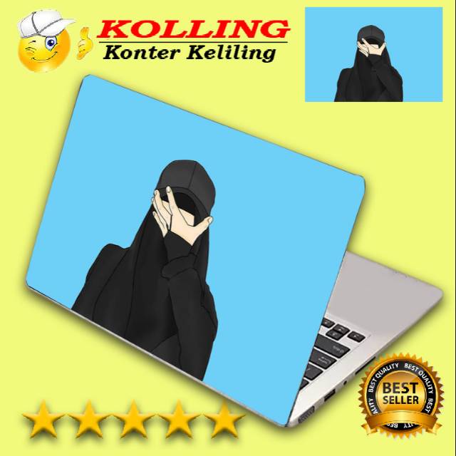 Garskin Laptop kartun muslimah blue background Skin Laptop Stiker Laptop