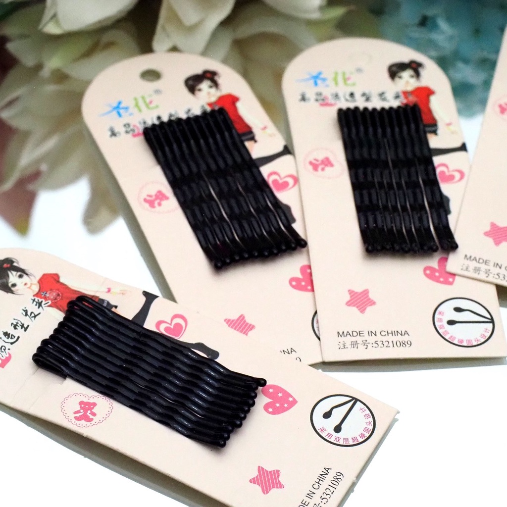 Jepit Rambut Lidi SET ISI 10 PCS Bobby Pin Hitam Jepitan Sanggul Hair Pin Salon Murah