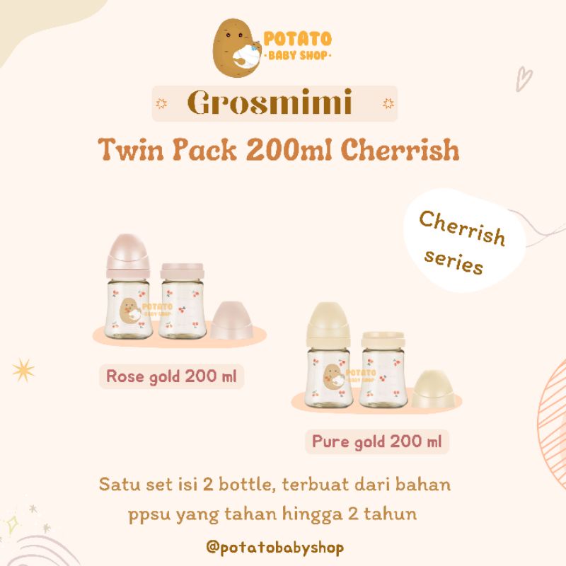 Grosmimi - Feeding Bottle TwinPack &amp; 1 Pack 200ml 300ml Bear / Cherry