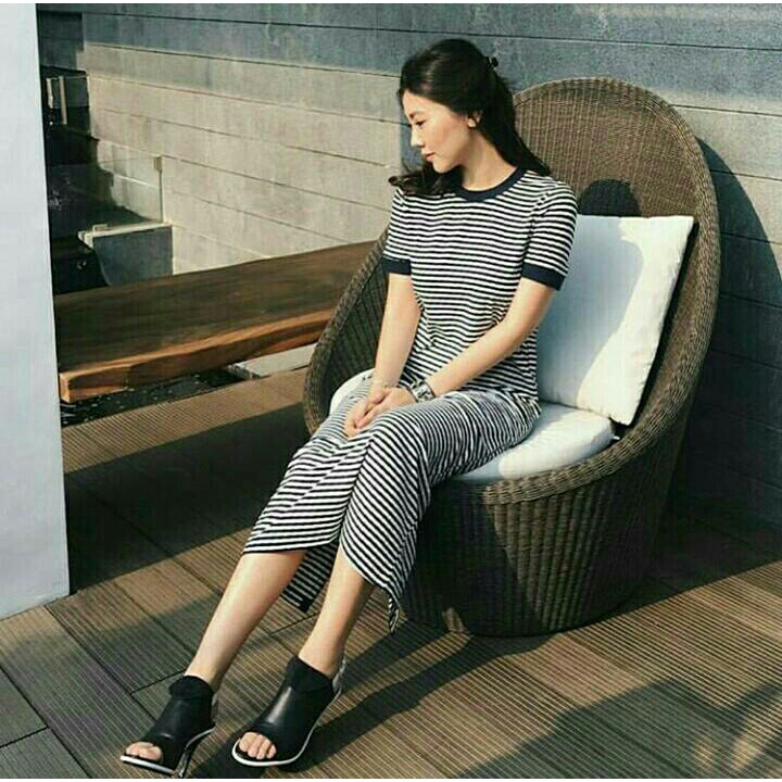 DRESS LONG STRIPE BAHAN SPANEDK TO FIT L LD 88 PJ 100