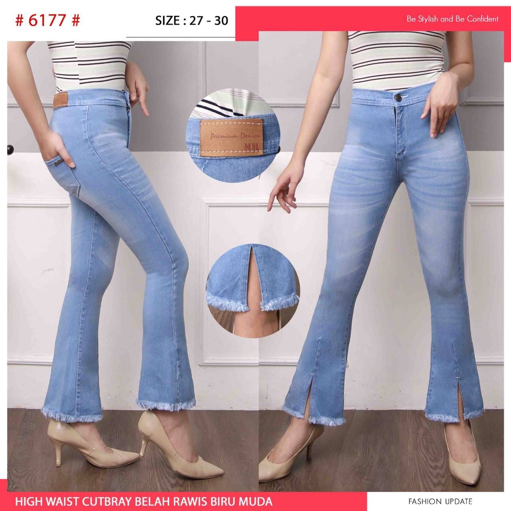 Celana Panjang Jeans Wanita Highwaist Cutbray Belah Rawis 27-30 31-34 Bisa Bayar Ditempat(COD)