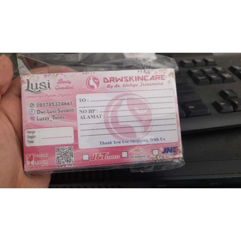 

Kartu Pengiriman/free design nama usaha/ 1 paket kartu pengiriman drw skincare dll