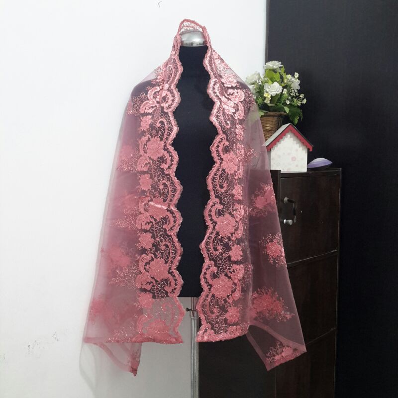 Slayer pengantin PREMIUM dusty pink rosegold peach hitam / kerudung manten / selendang kebaya-Dusty pink