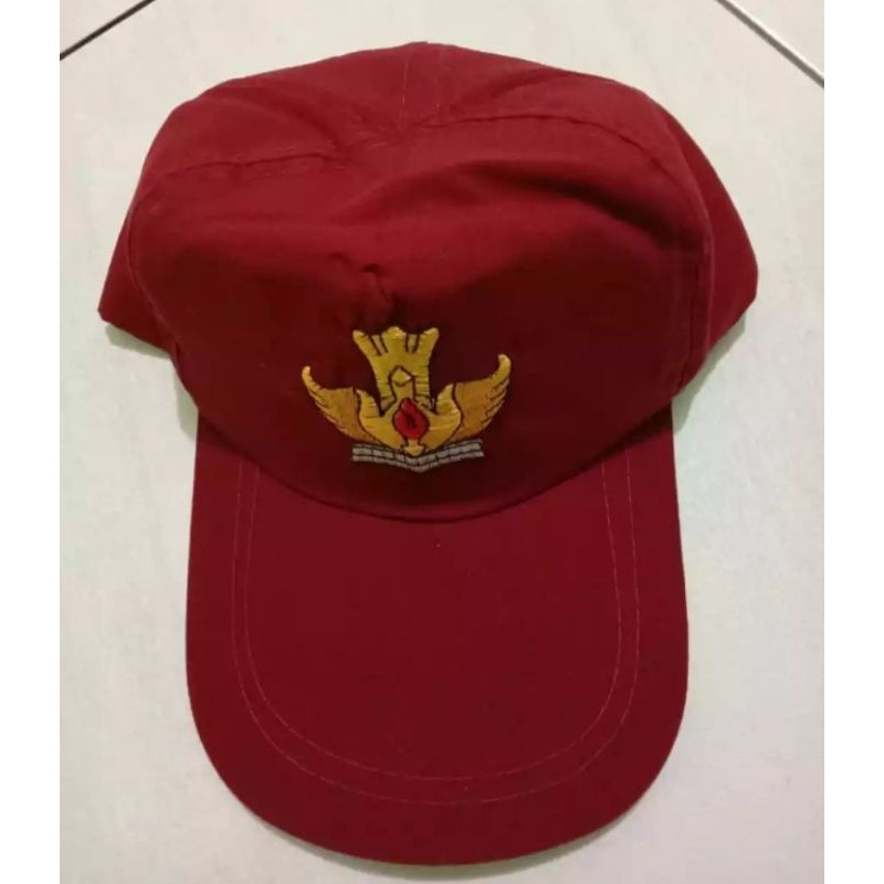 Topi sekolah SD merah polos unisex