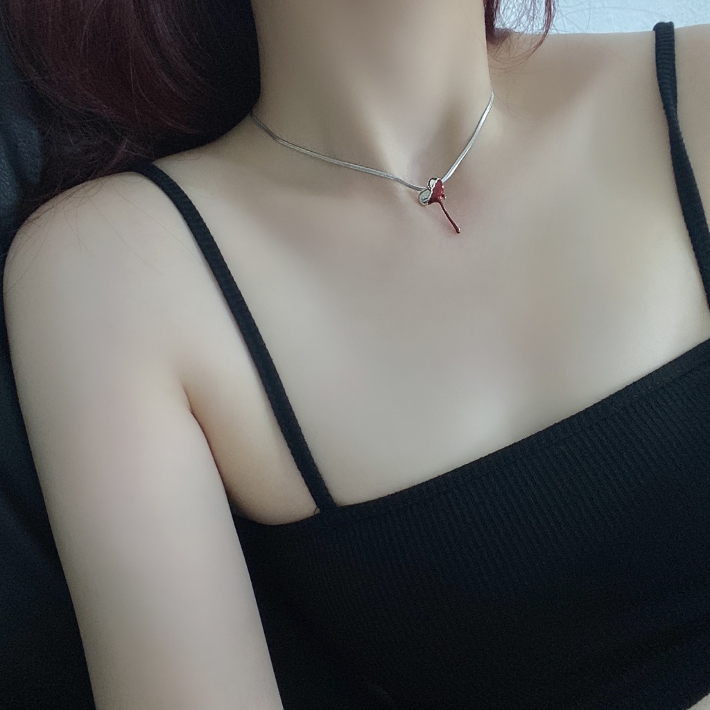 Kalung Rantai Dengan Liontin Hati Merah Mewah Untuk Wanita