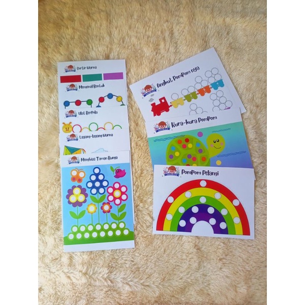 Paket Worksheet Pompom Bola Bulu Warna Tweezer Motorik Sensory Montessori Mainan Edukasi Balita