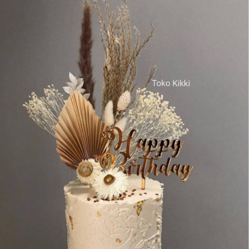 Set Brown Dried Flower Wedding / Birthday Cake Decoration - Bunga Kering Hiasan Kue Ulang Tahun / Pe